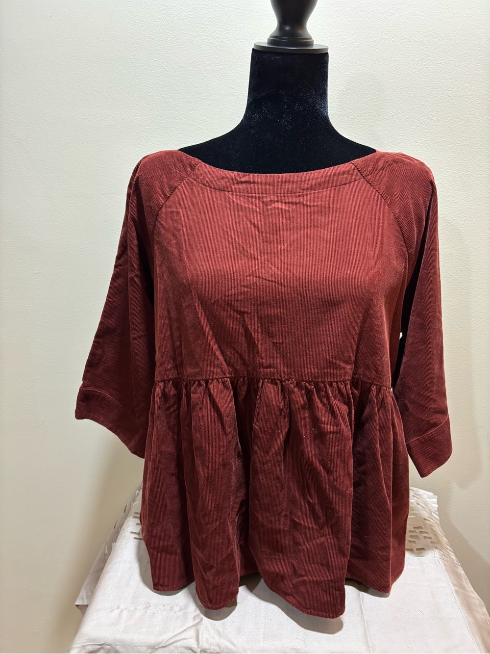 Anthropologie Rust Corduroy Peplum Tunic